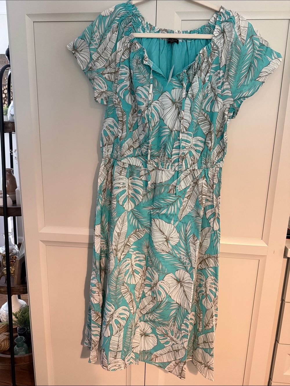 NWT Talbots Teal Tropical Palm Leaf Cotton Midi Dress size 10